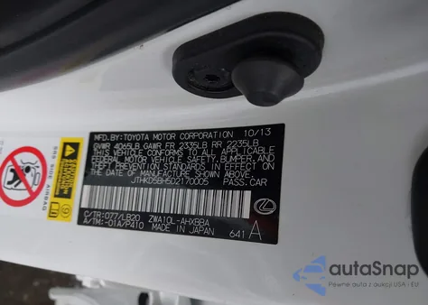 2013 Lexus Ct 200H z USA, uszkodzony, nr VIN JTHKD5BH5D2170005